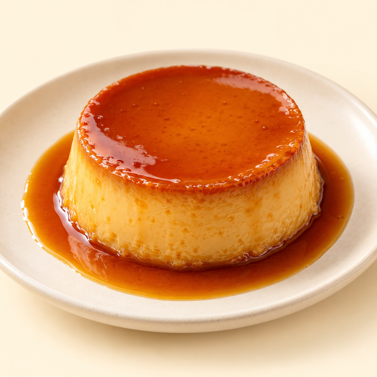 Flan de cajeta con caramelo servido en un plato